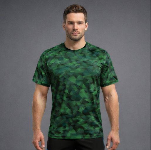 Men’s Performance Tech Tee – Emerald Geometric Print Adyra Tshirt