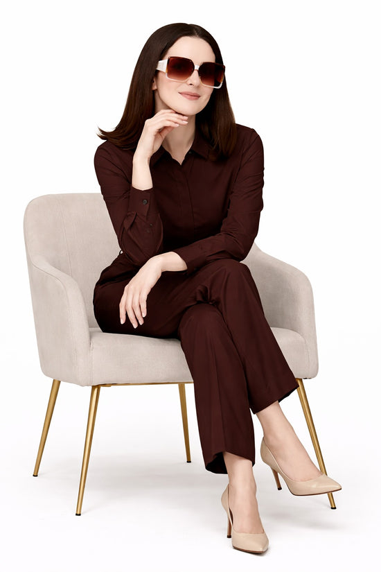 Adyra Women’s Tailored Long-Sleeve Button-Down Shirt & Matching High-Waisted Pleated Trousers Set